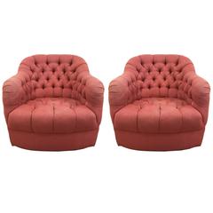 Pair of Ward Bennett Style Tufted Lounge Chairs on Casters 1