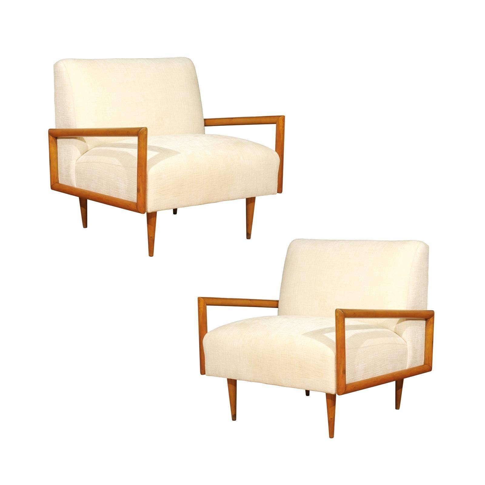 Paire de chaises longues cubiques en érable restaurées dans le style de Paul McCobb