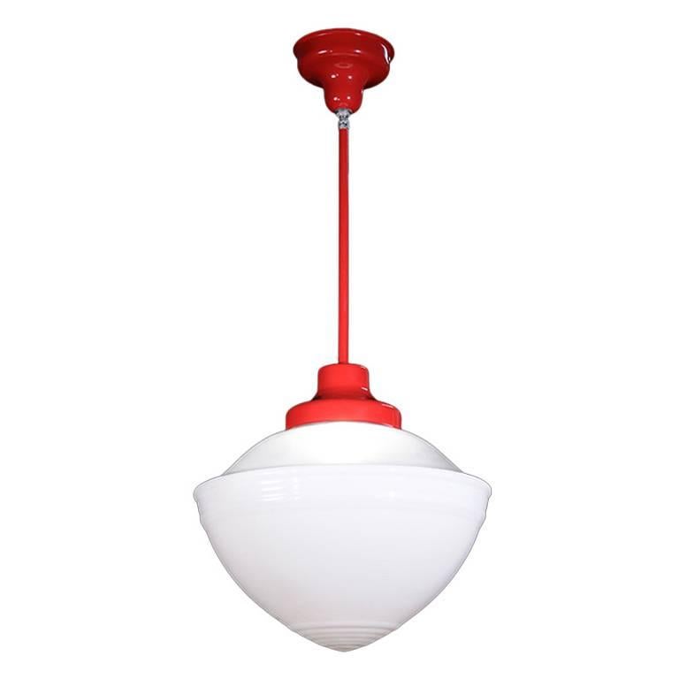 Extra Large 16" Diameter White Glass Schoolhouse Pendant Lights For Sale