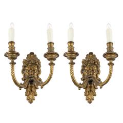 French 19th Century Bronze Faun Sconces
