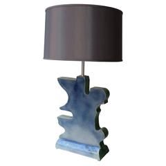 Large Fantoni Studio Ceramic Lamp in Blue, Cream and Green Glazes