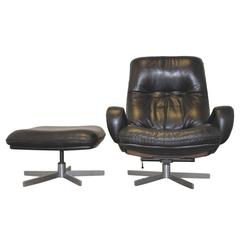 Vintage James Bond 1960s De Sede Swivel Club Lounge Sessel mit Ottoman