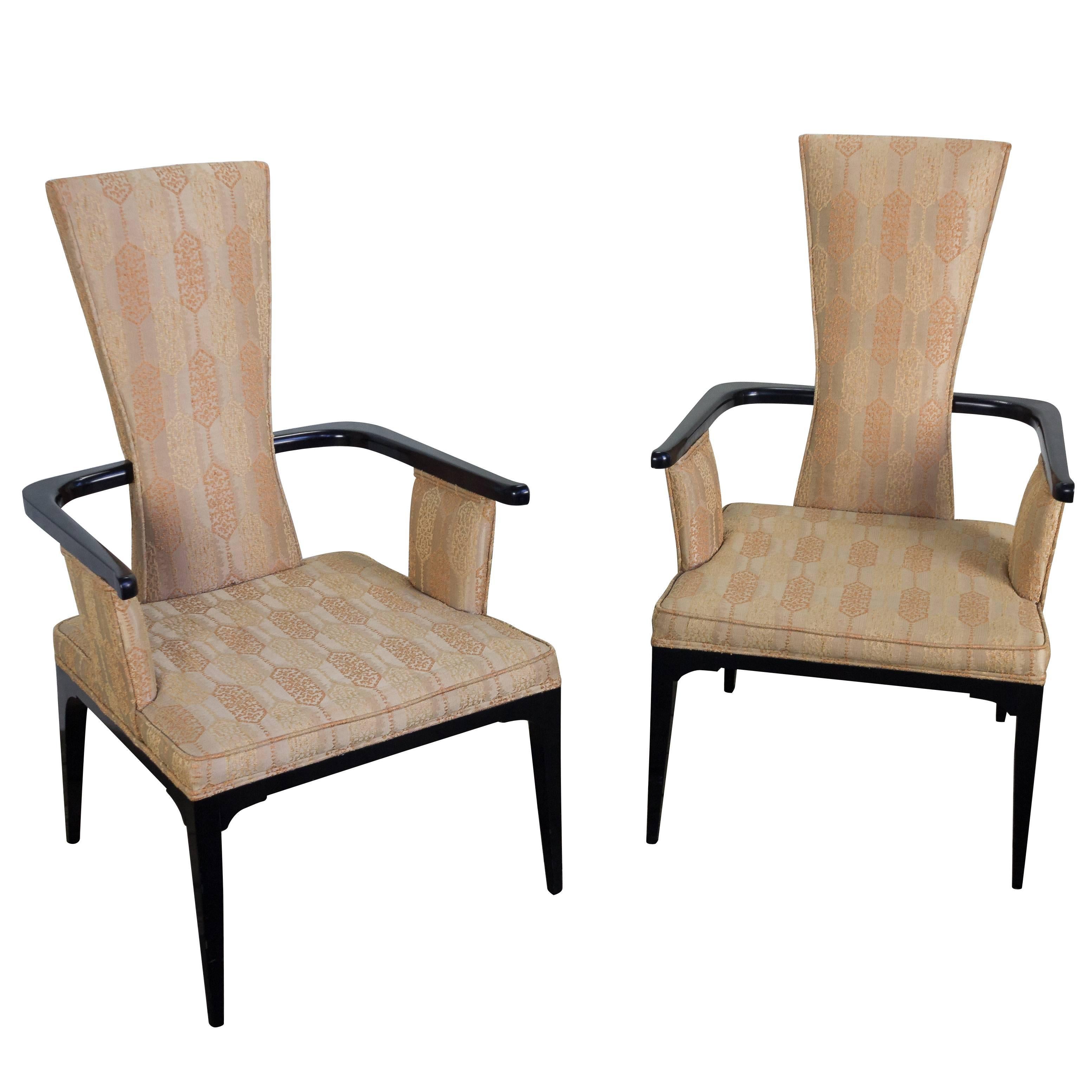 Pair of 1950's Hollywood Regency Ebonized Moderne Armchairs For Sale