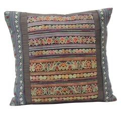 Vintage Chinese Miao Silk Embroidery Decorative Pillow