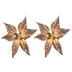 Set of three Flower Leaf Lamps in Gold in Heavy Quality