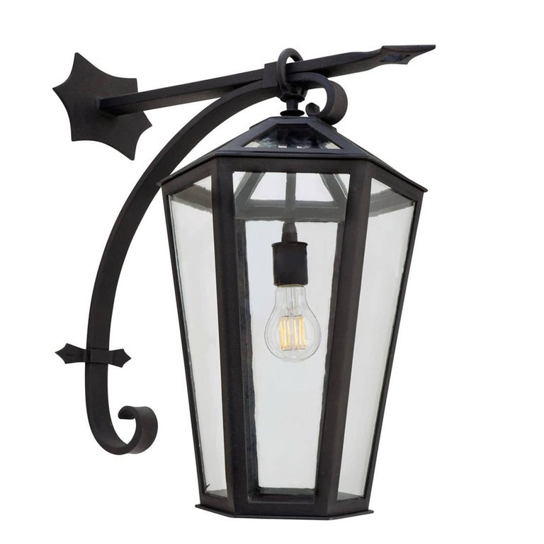 New Large Wrought Iron Arm Mount Outdoor Lantern by Anthony Grumbine