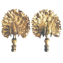 Vintage Pair of Bronze Peacock Finials 