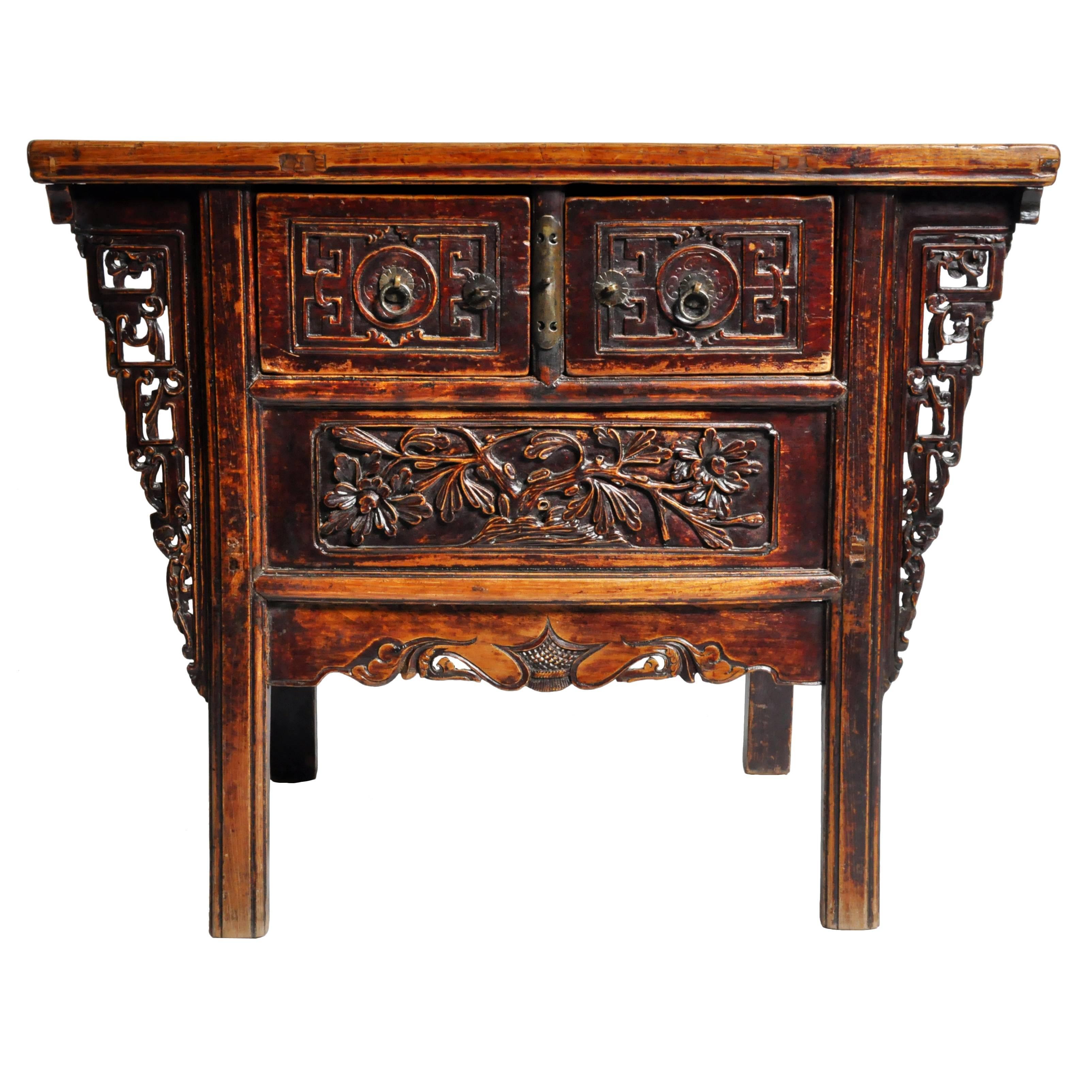 Chinese Red Lacquer Two-Drawer Coffer