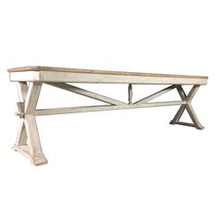 French Antique Trestle Table or Console in Original Paint, 19th Century