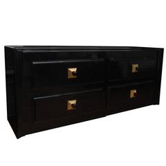 Exquisite Black Lacquered Dresser by James Mont ( PAIR AVAILABLE )
