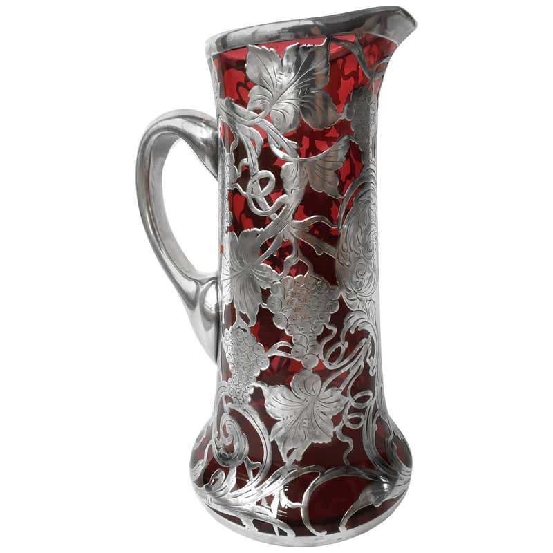 Fantastic Red Glass Sterling Overlay Pitcher, circa 1900 For Sale at ...