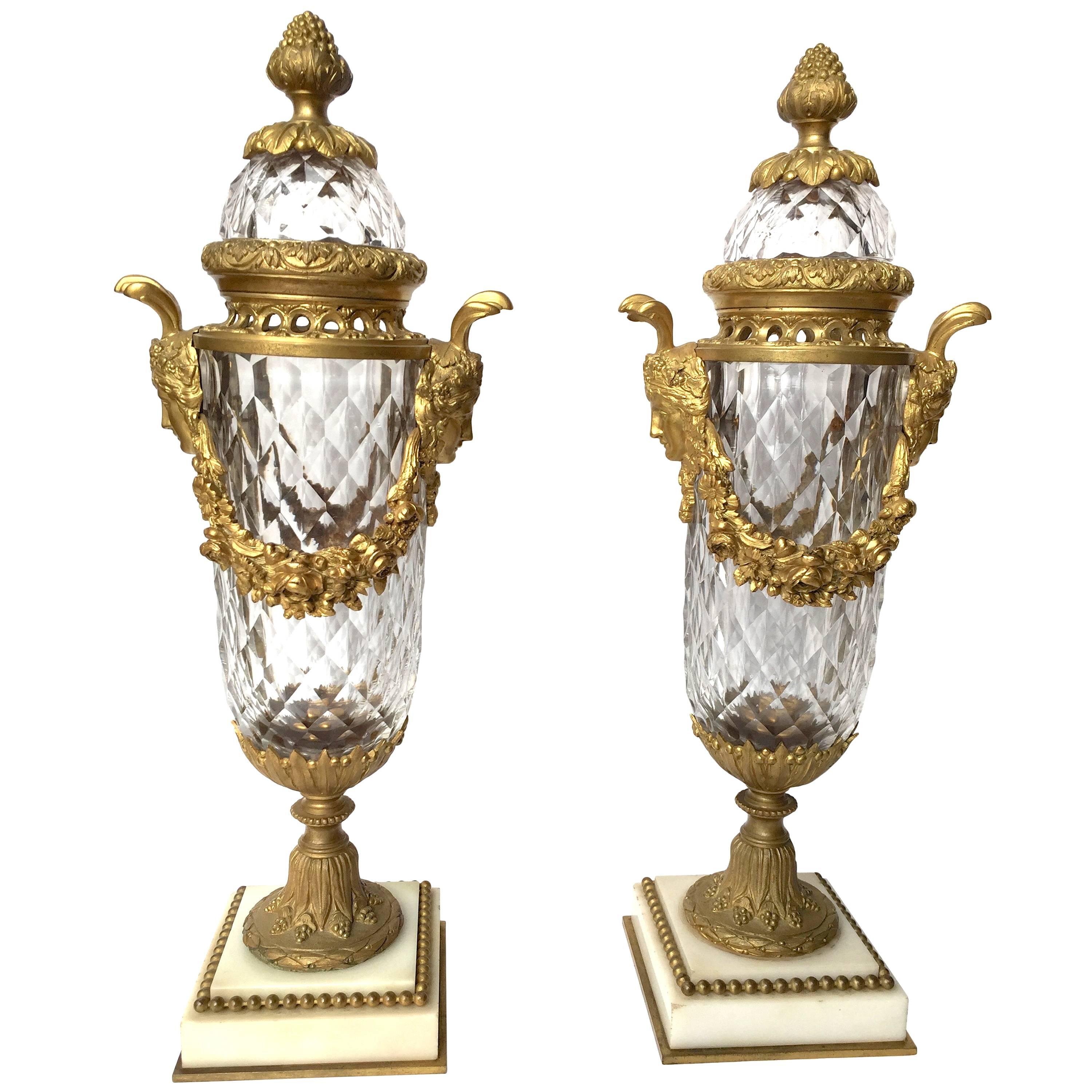 Baccarat Attribution Cut Crystal and Gilt Bronze Mounted Urns Circa 1890 For Sale