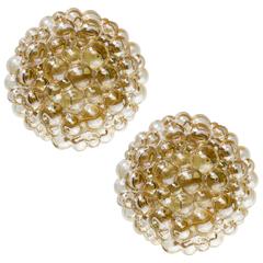 Large Pair of Amber Bubble Glass Flush Mounts by Helena Tynell for Limburg 6