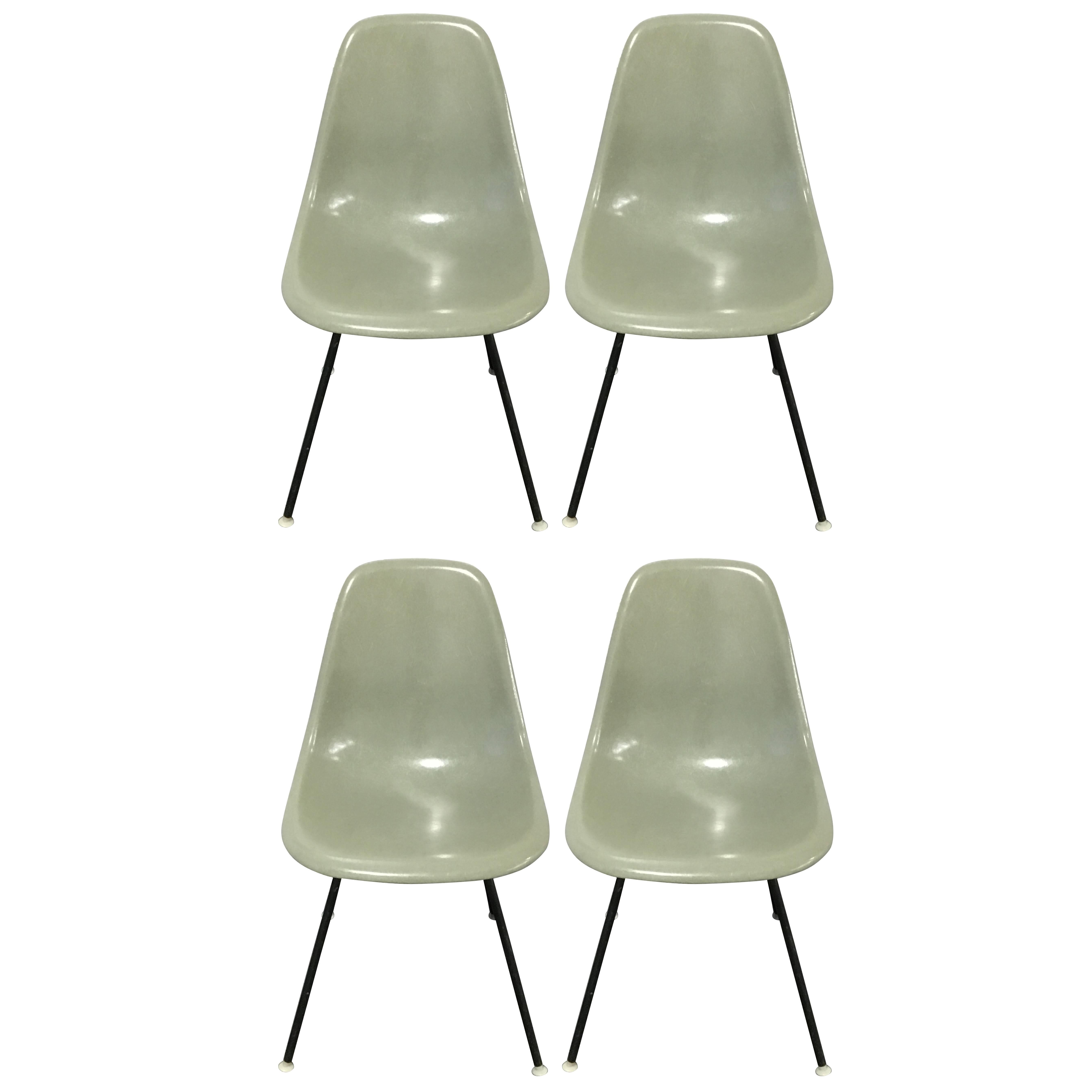 Four Herman Miller Eames Seafoam Green Dining Chairs