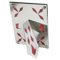 Italian Art deco Silver Picture Frame with Pink Enamels, Enthusiasm