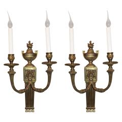 Elegant Neoclassical Pair of Caldwell Empire French Gilt Bronze Two-Arm Sconces