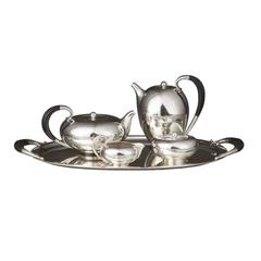 Vintage Four Piece Georg Jensen Tea and Coffee Set on Matching Tray
