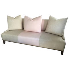 Used Contemporary Modern Tan Linen & Pink Custom-Made Fashion Sofa