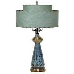 Pair of Gold Speckled Porcelain Lamps with Paper Shades, USA, 1950s