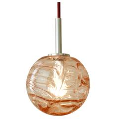 Small German Pendant Light by Doria Leuchten with Pink Toned Murano Glass Globe