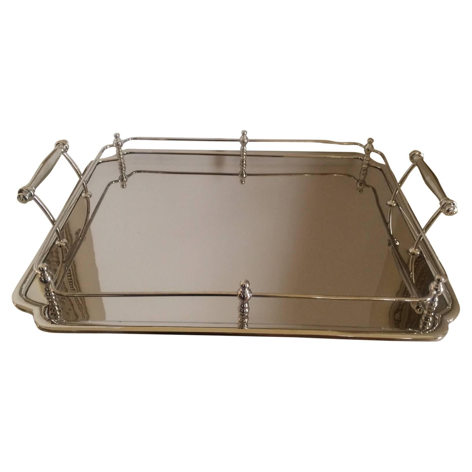 Nickel Plated Serving, Bar Tray with Gallery