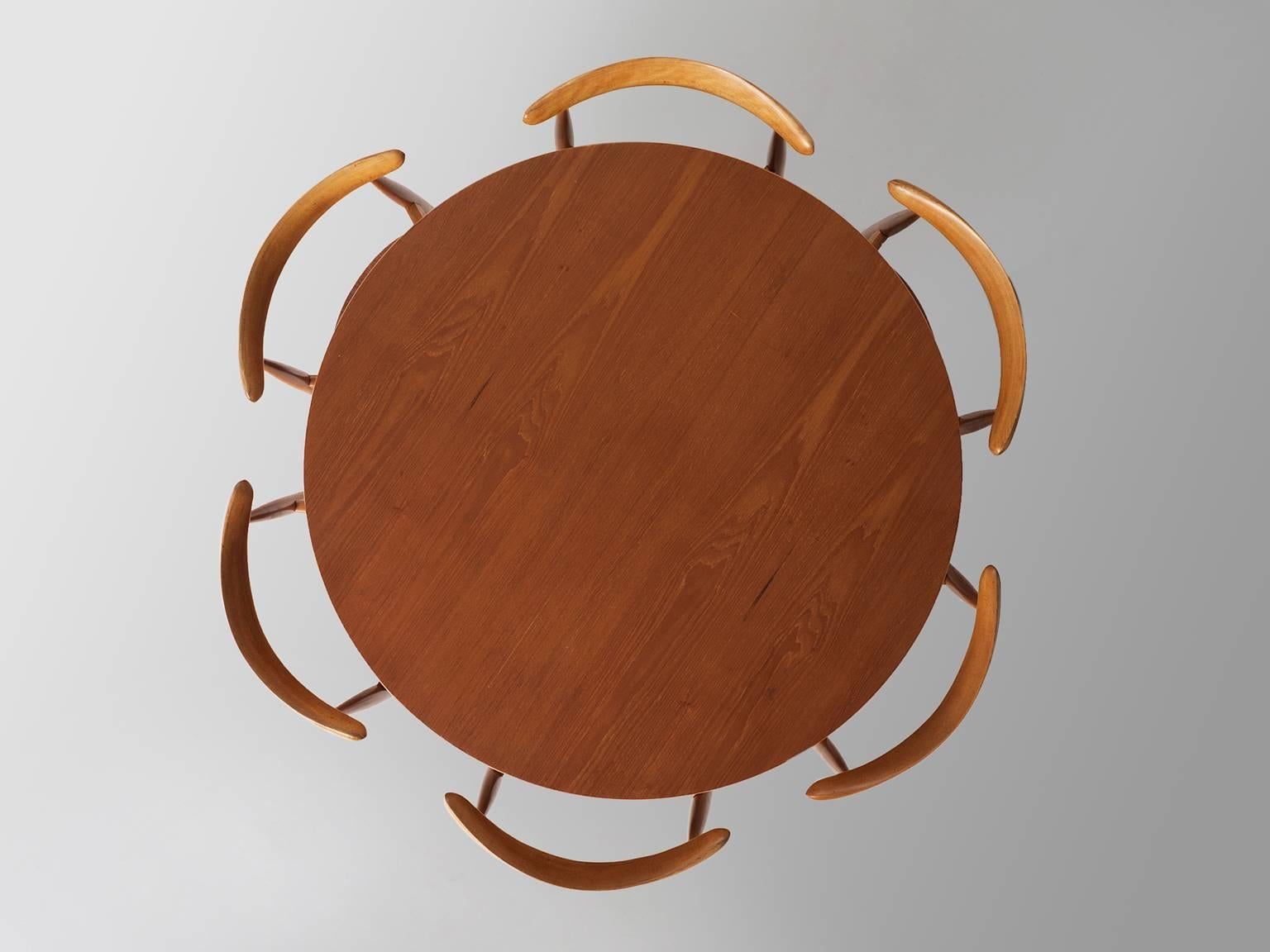 Scandinavian Modern Hans Wegner 'Heart' Set of Table and Six Chairs