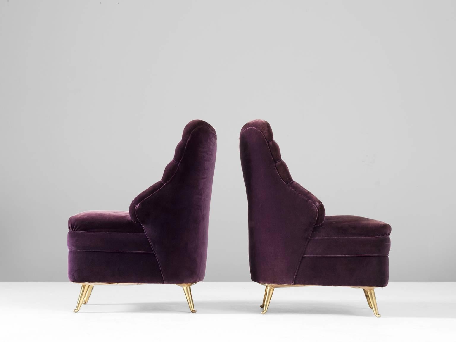 Organic Modern Pair of Italian Purple Velvet Lounge Chairs