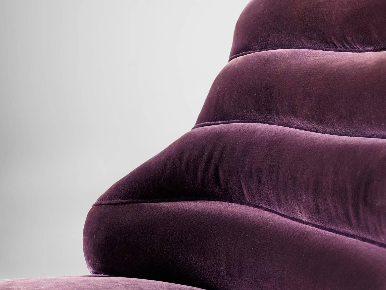 Pair of Italian Purple Velvet Lounge Chairs 1