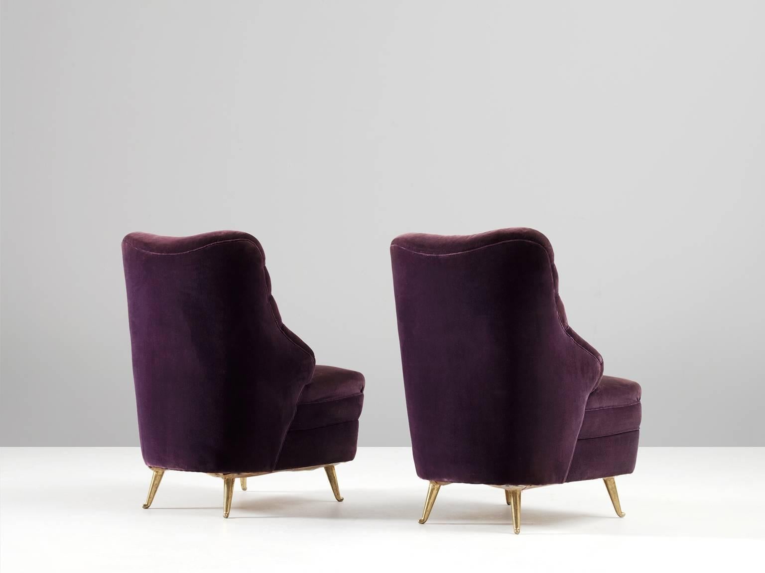 Mid-20th Century Pair of Italian Purple Velvet Lounge Chairs