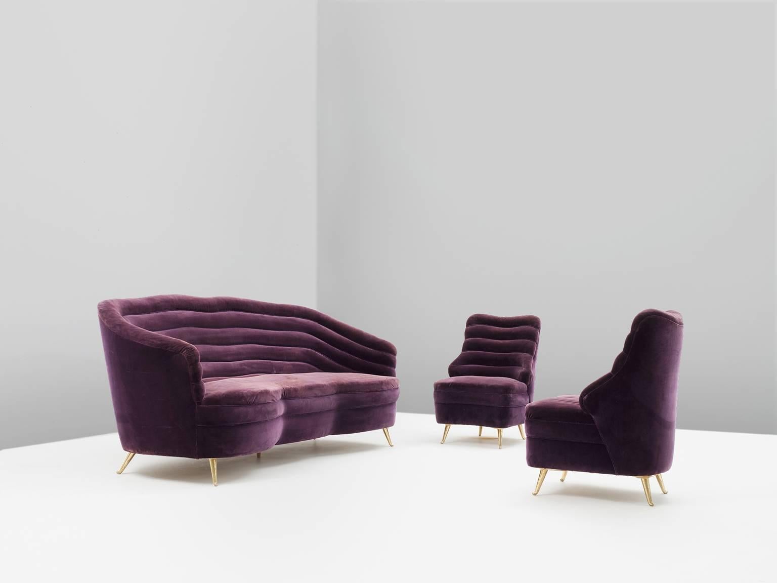 Pair of Italian Purple Velvet Lounge Chairs 2