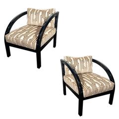 Vintage Pair of Art Deco "D" Chairs in Black Lacquer Designed by Modernage
