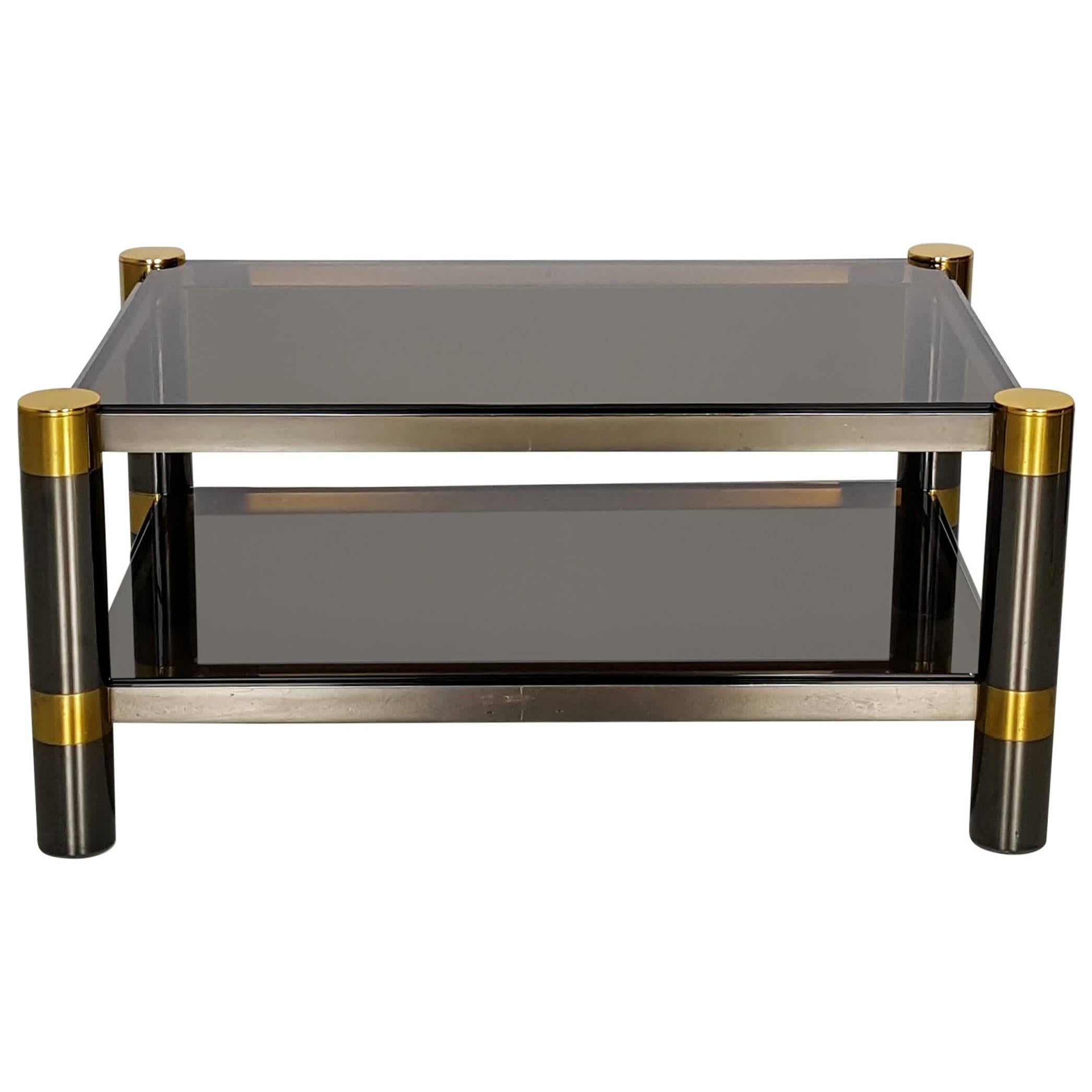 Karl Springer Coffee Table in Rare Gunmetal and Gold Tone Finish, Signed, 1970s