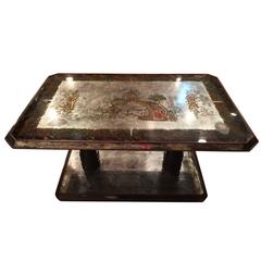 Chinoiserie Silver Leafed Reverse Painted Coffee Table