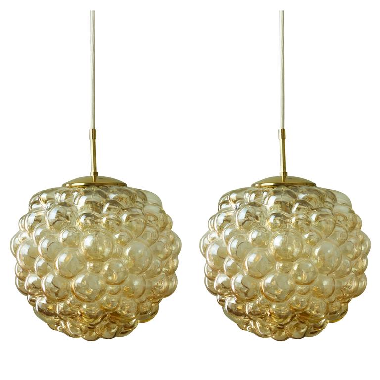 Large Amber Bubble Glass Pendant Light Lamp By Helena Tynell For Large Pair Of Amber Bubble Glass Pendant Lights By Helena Tynell For Limburg