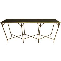 Large French Mid-Century Modern Gilt Iron Faux Bamboo Console, style of Bagues 7