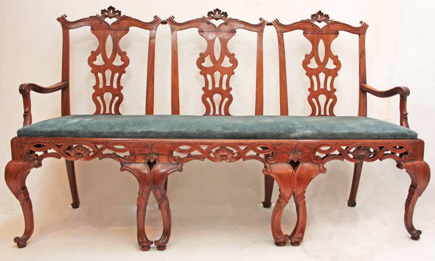 Carved Continental Walnut Chair Back Settee in the George II Taste