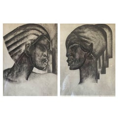 Vintage Pair of Rare Signed Art Deco Lithographs by Boris Lovet-Lorski