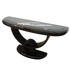Black Console Table with Black and White-Veined Marble