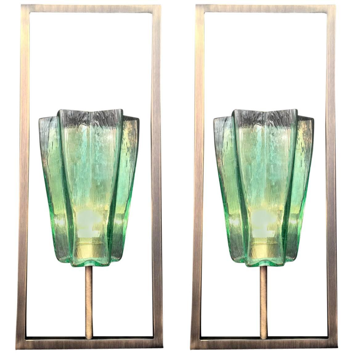 Four Pairs of Architectural Emerald Green Sconces by Fabio Ltd