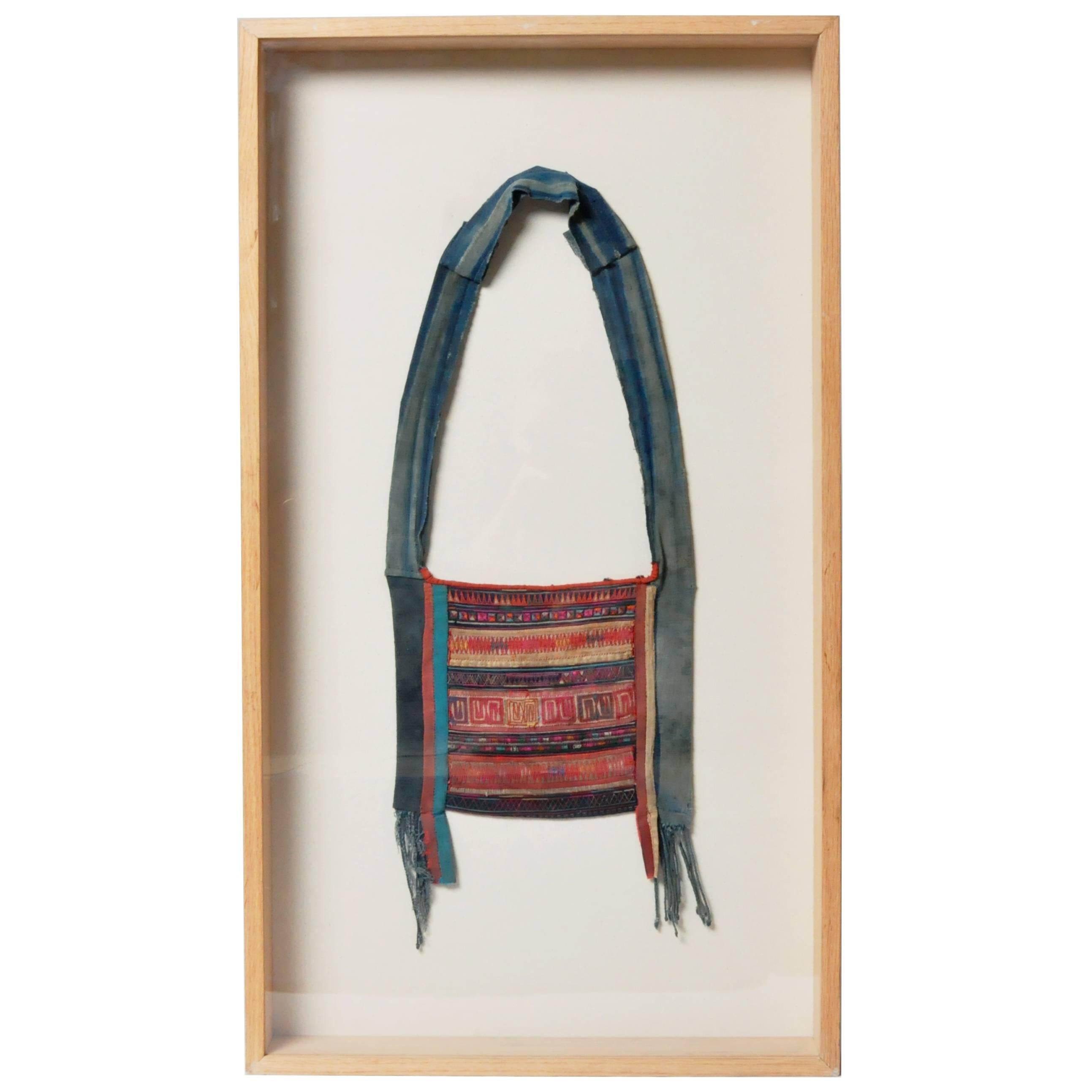 Framed Akha Tribe Hand Embroidered Shoulder Bag For Sale