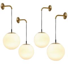Large Set of Wall Lights in Brass and Opaline Glass 4