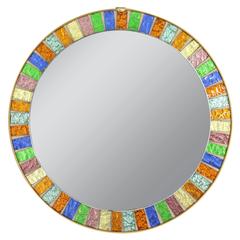 Mid-Century Modernist Multicolor Glass Mosaic Circular Wall Mirror