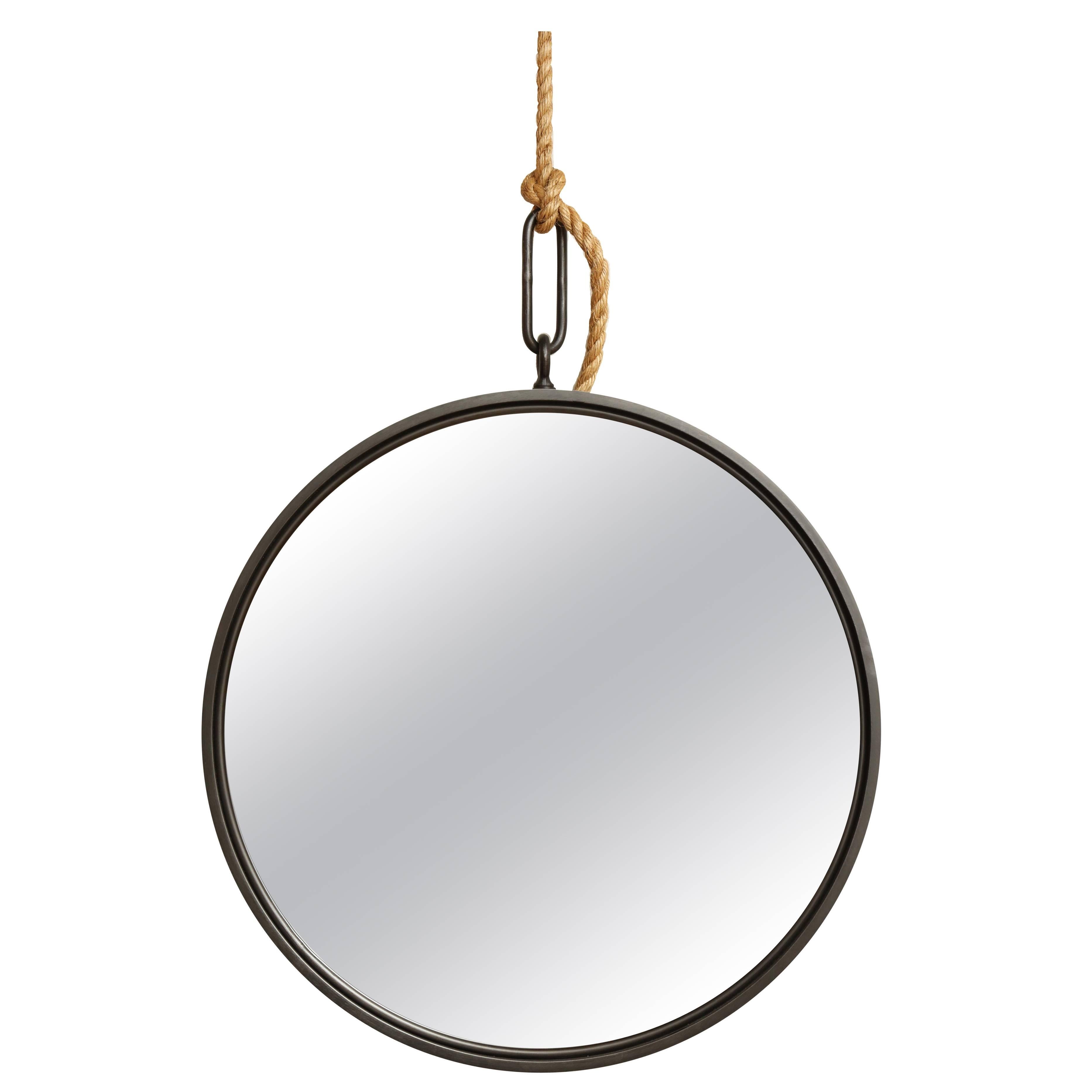 30.5" Diameter Blackened Steel Round Pendant Mirror For Sale