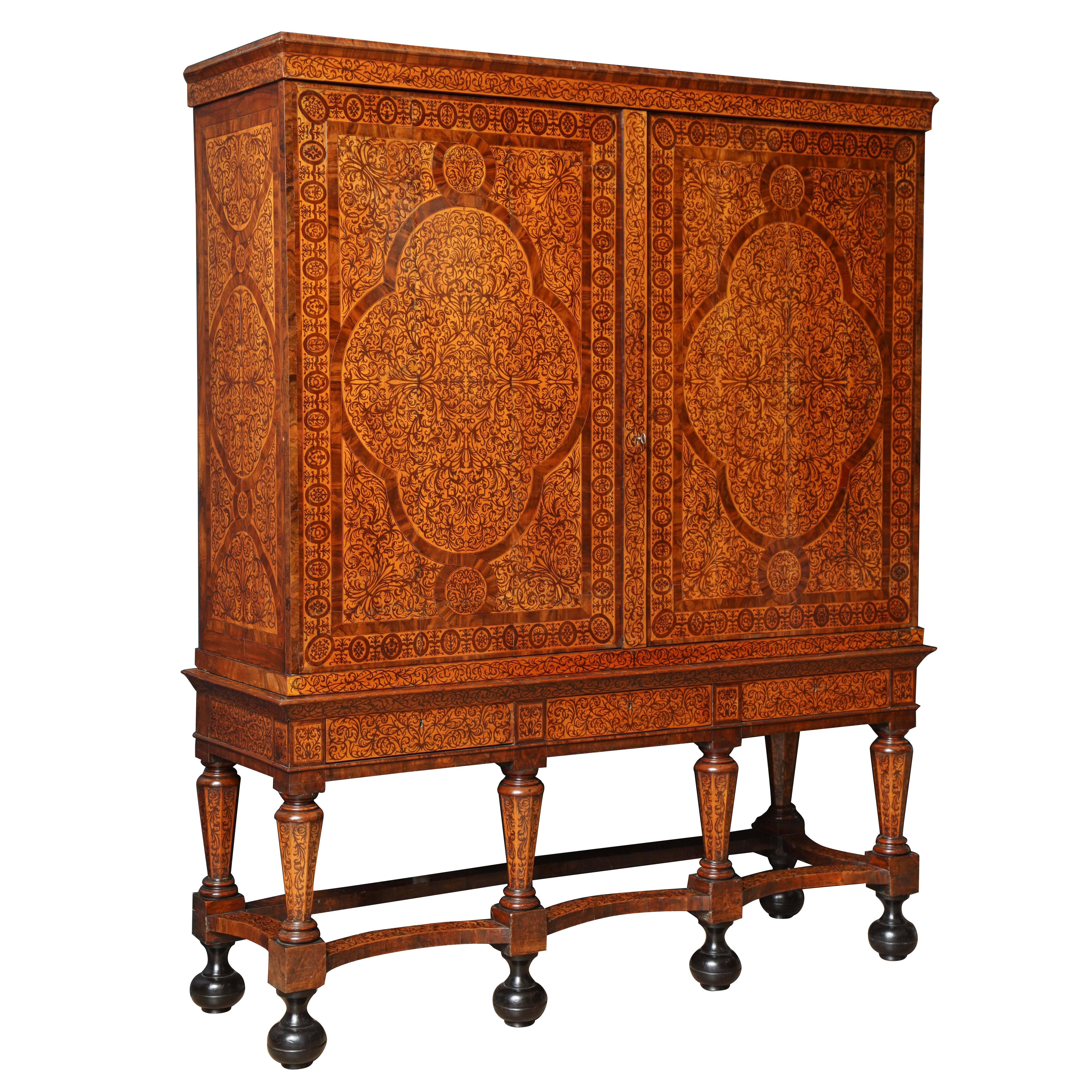 William and Mary Seaweed Marquetry Cabinet on Stand, Circa 1690 For Sale