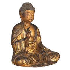 Antique 13th Century Giltwood Buddhist Figure