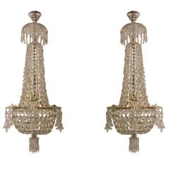 Antique A pair of cut Glass Waterfall Chandeliers