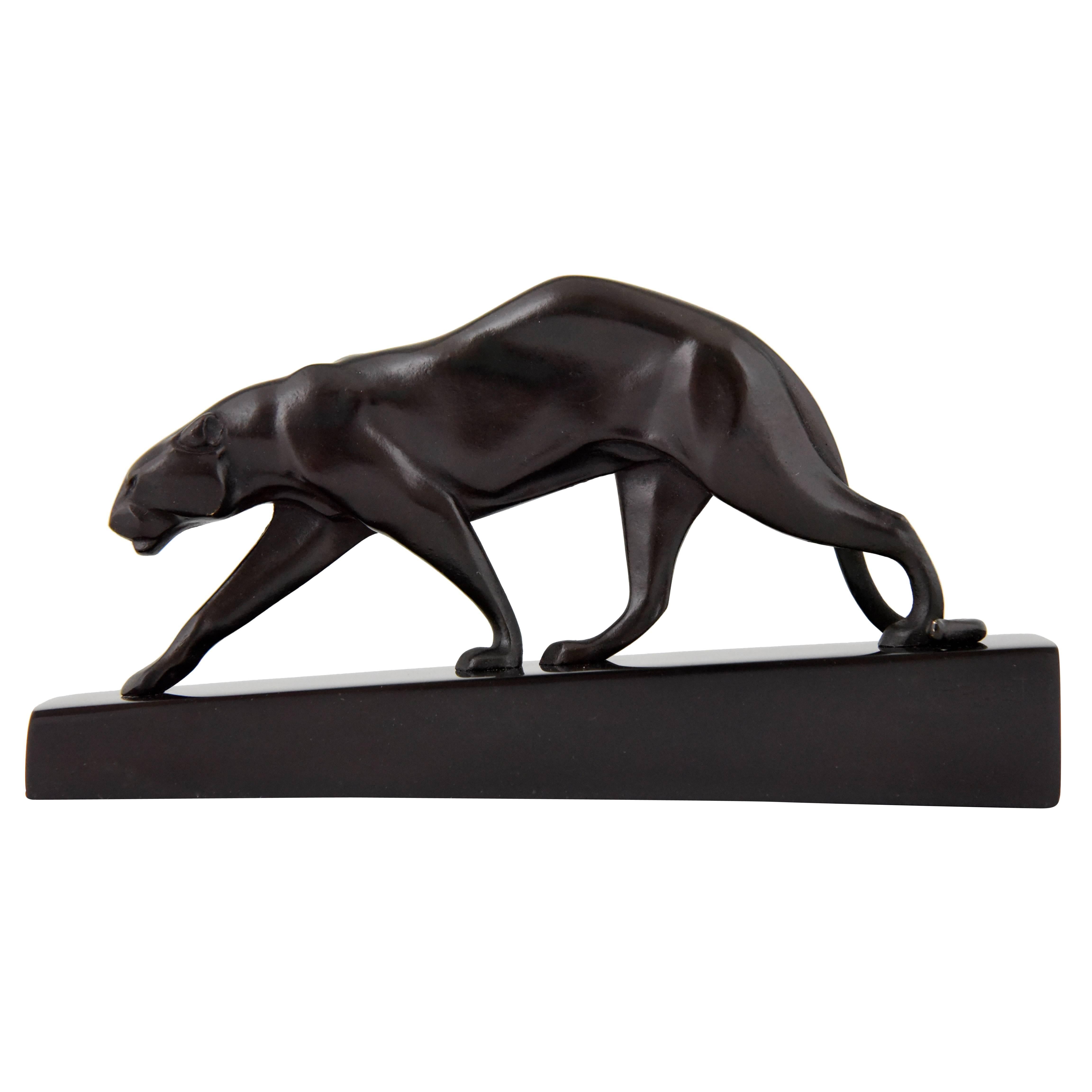Art Deco Bronze Panther sculpture Maurice Prost, Susse Freres, 1925, L. 7.2 inch