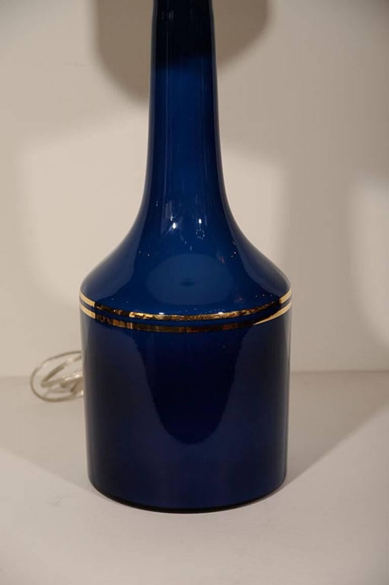 Pair of Cobalt Blue Glass Lamps by Lyktan Haus 1