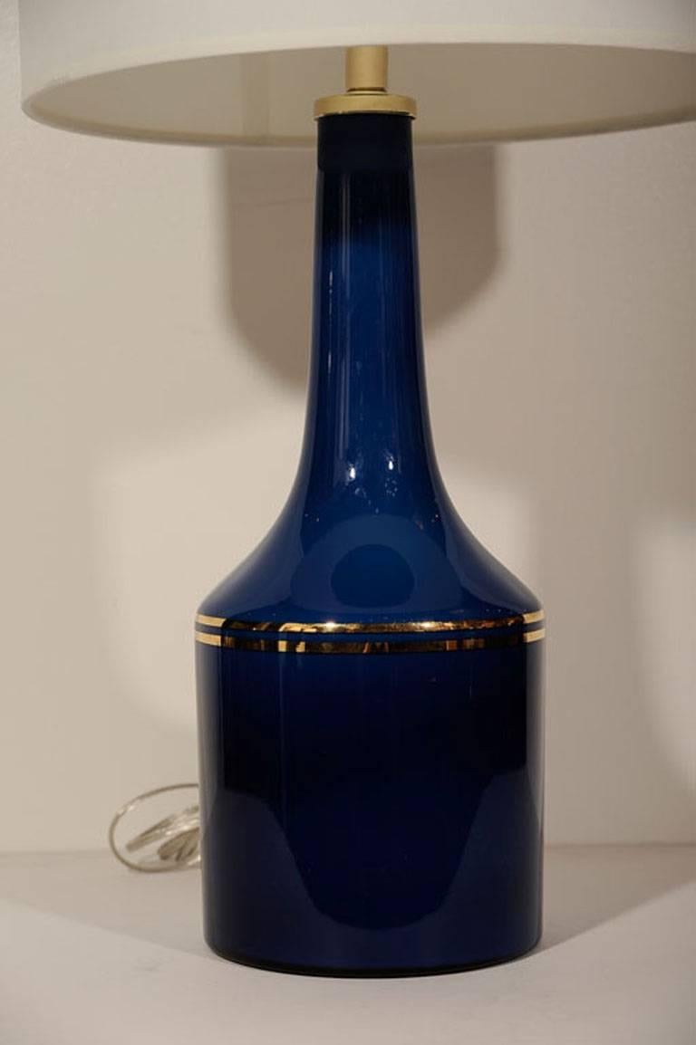 20th Century Pair of Cobalt Blue Glass Lamps by Lyktan Haus