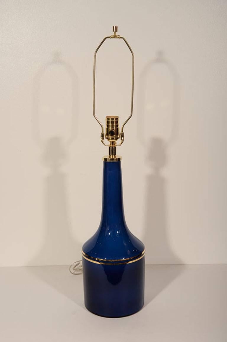 Pair of Cobalt Blue Glass Lamps by Lyktan Haus In Excellent Condition In New York, NY